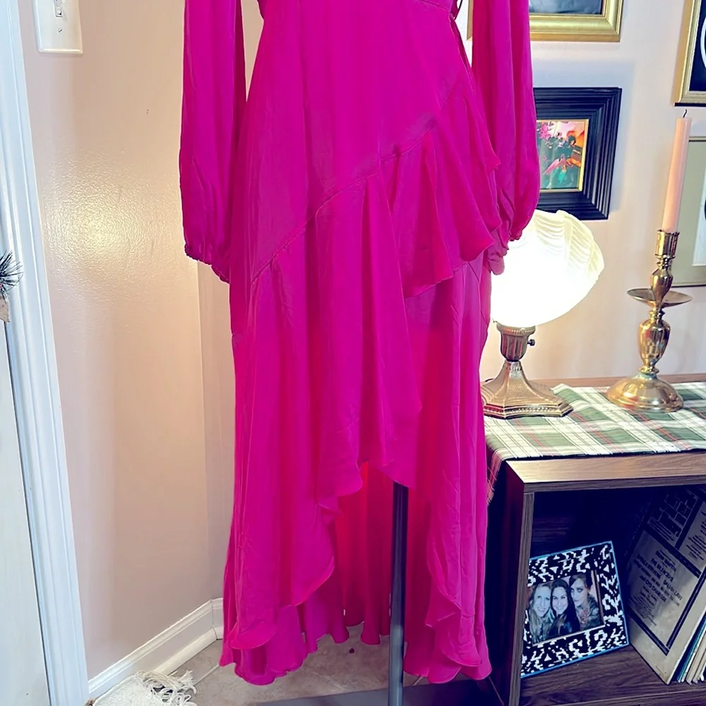 Banana Republic Pink Satin Ruffle Wrap Maxi Dress - Picture 4 of 8